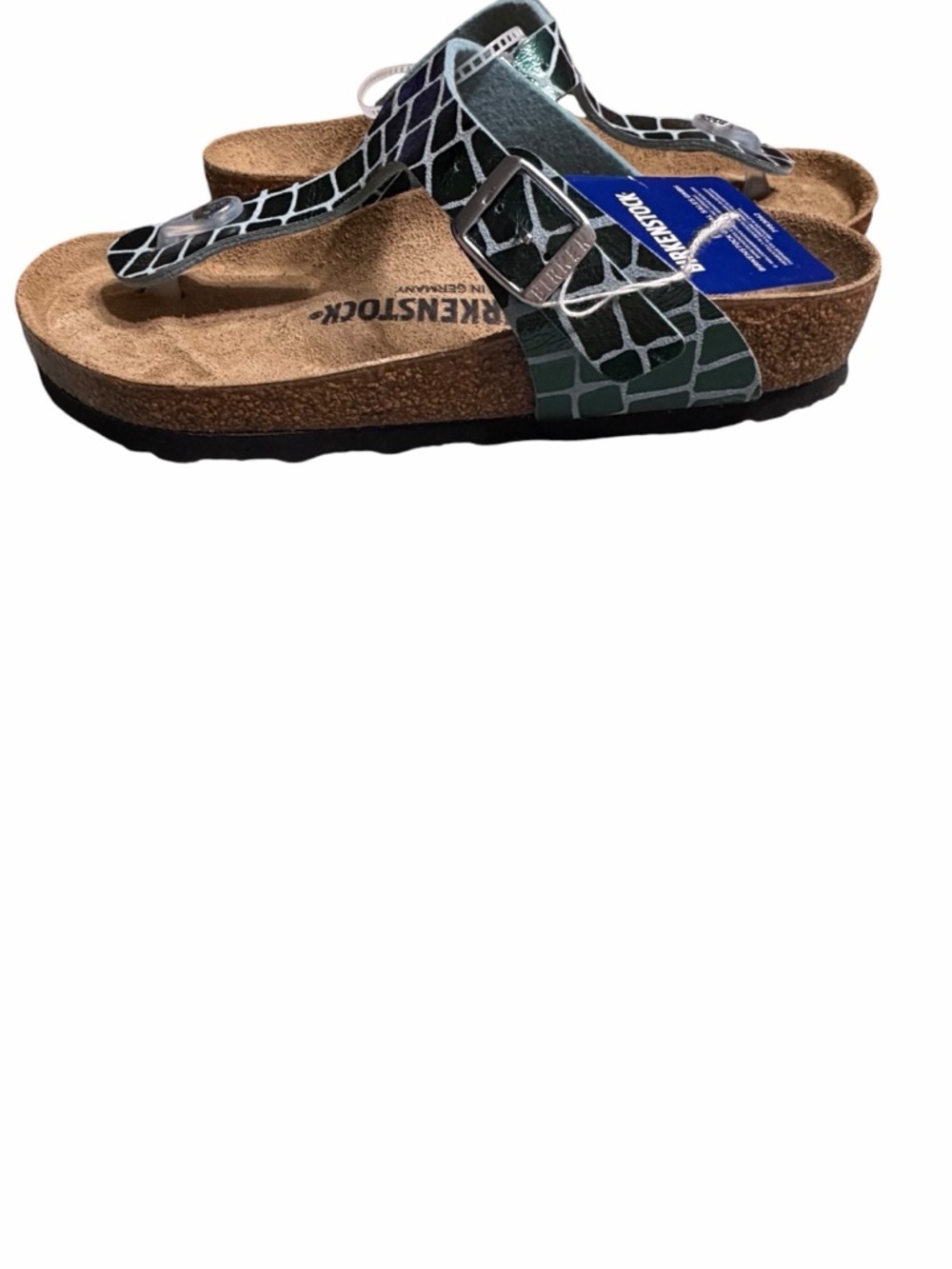 Birkenstocks Green Croc-Print Thong Sandals